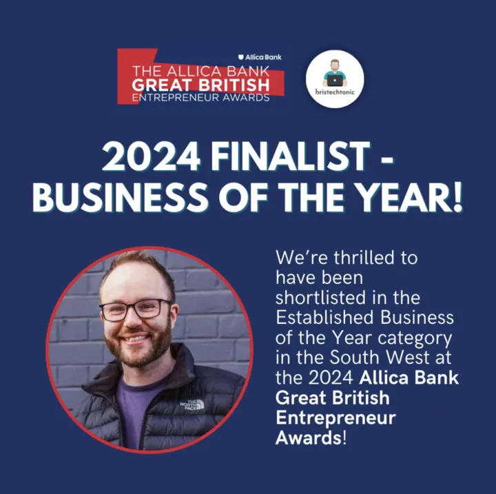Great British Entrepreneur Awards card: '2024 Finalist, Business of the Year' for the South West